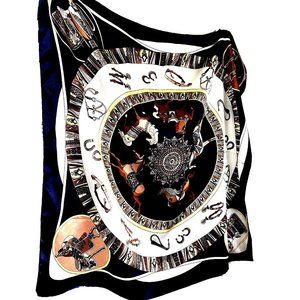 Equestrian Square Scarf Shawl Wrap Horse Riding Navy Beige Brown 36" SQ. New